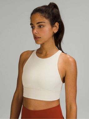 Lululemon Energy High-Neck Longline Ribbed Bra *B–D Cup in White Opal